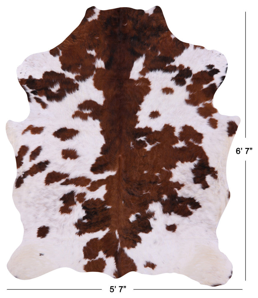6' 7" X 5' 7" Brown and White Natural Cowhide Rug C1567