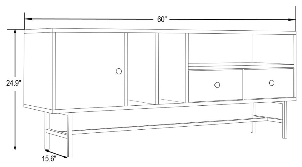 Rochester 2-Drawer 4-Shelf TV Stand Credenza with Iron Legs, White