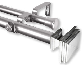 Bedpost Double Curtain Rod, Satin Nickel, 120-170"