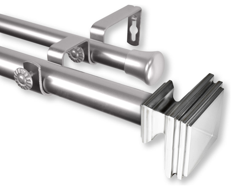 Bedpost Double Curtain Rod, Satin Nickel, 120-170"