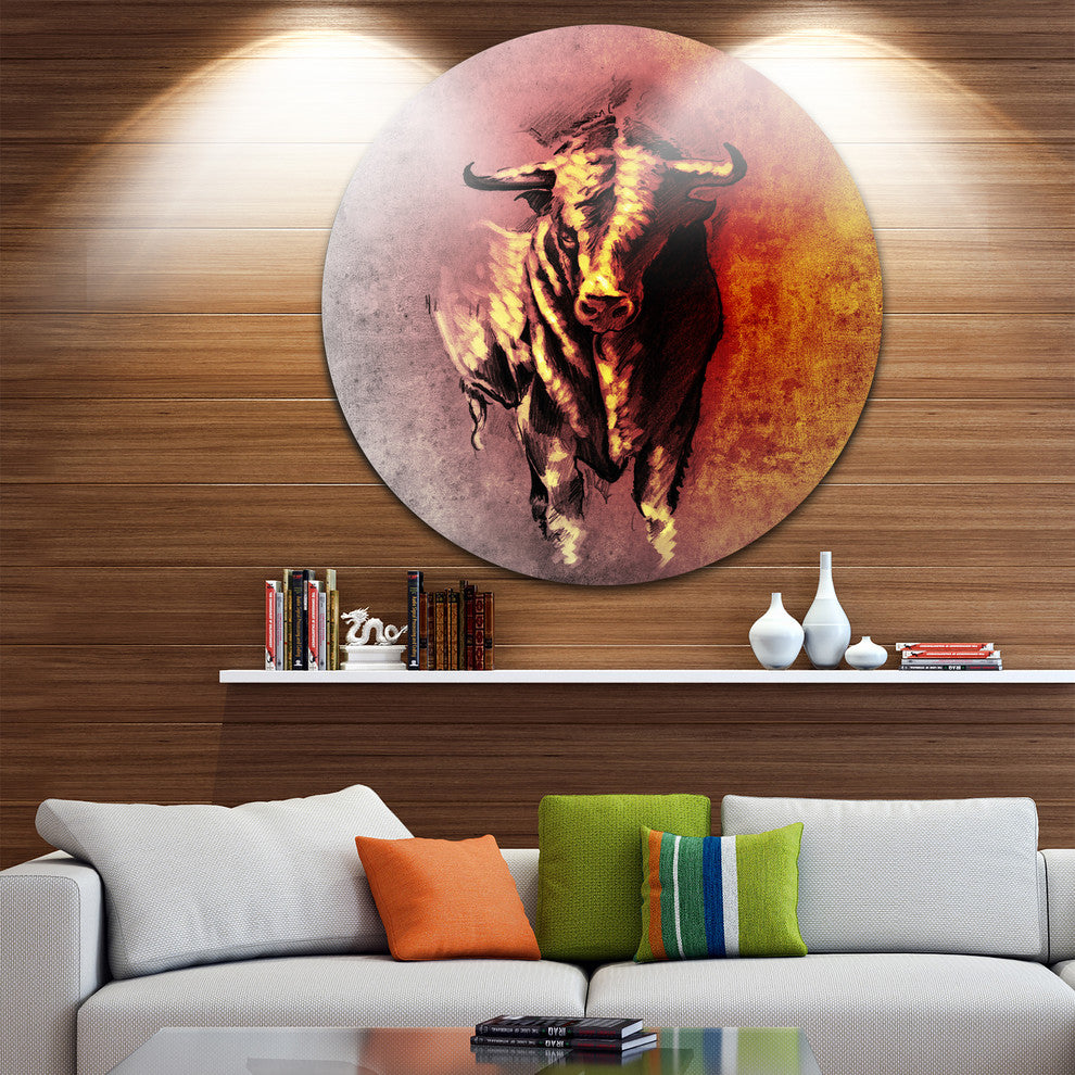Spanish Bull Tattoo Sketch, Digital Art Disc Metal Artwork, 11"