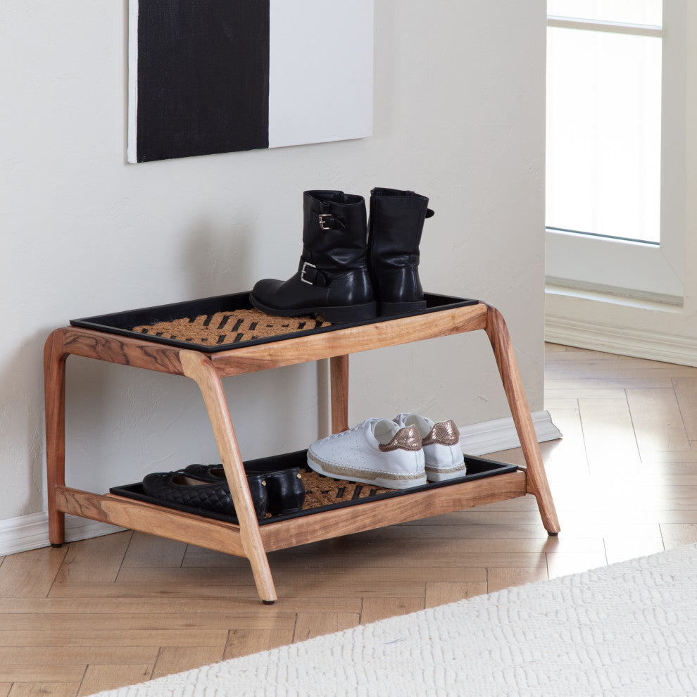Double-Tier Natural Stand With 2-Pair Rubber Boot Trays Galapagos