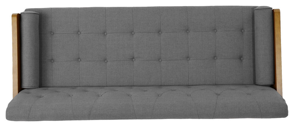 GDF Studio Aidan Mid-Century Modern Tufted Fabric Sofa, Brown/Black/Silver