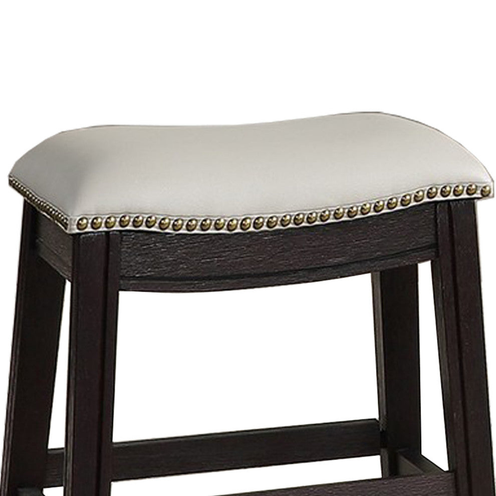 Benzara BM232001 Curved Leatherette Stool With Nailhead Trim, Set of 2, Gray