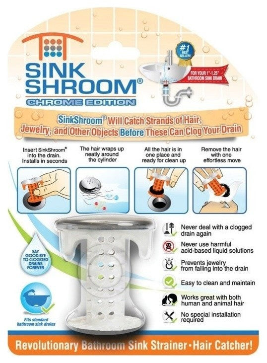 SinkShroom Round Drain Hair Catcher, Metallic, Silicone
