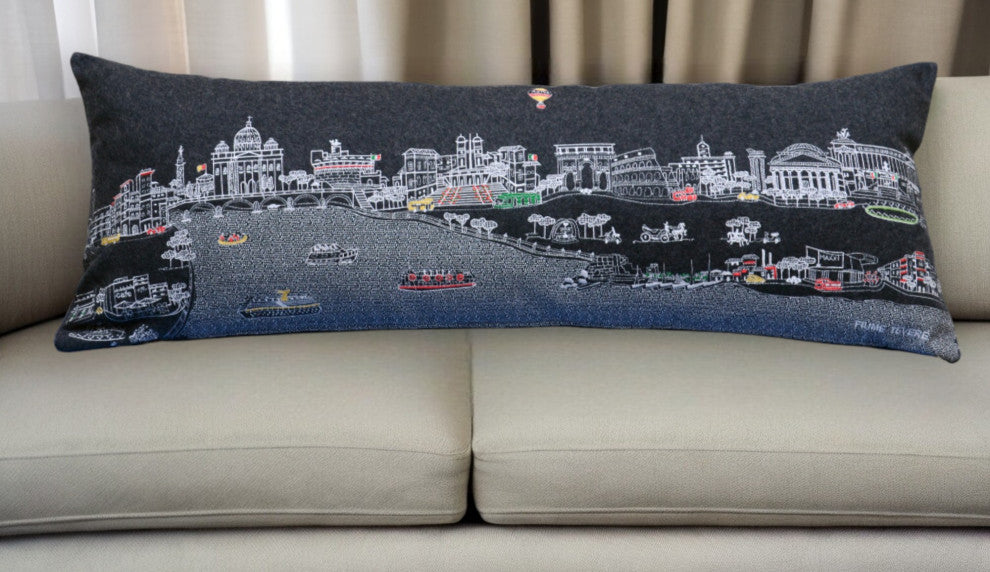 35" Black Rome Nighttime Skyline Lumbar Decorative Pillow