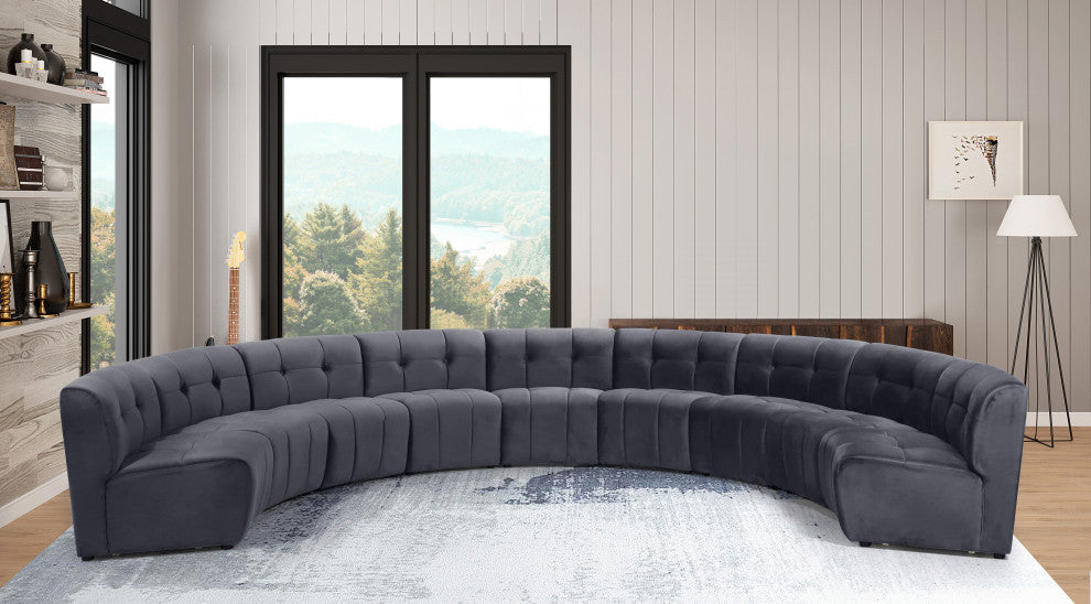 Limitless Velvet Upholstered 9-Piece Modular Sectional, Gray