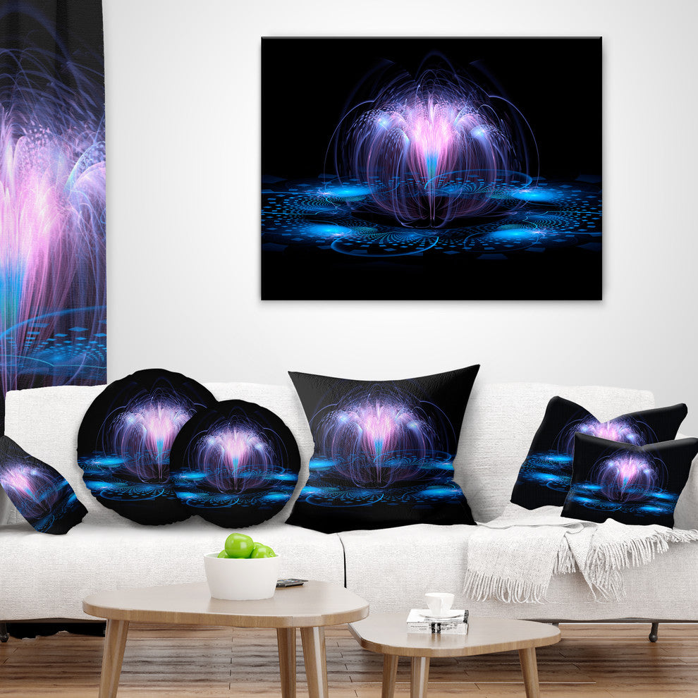 Fractal Blue Flowing Flower Floral Throw Pillow, 18"x18"