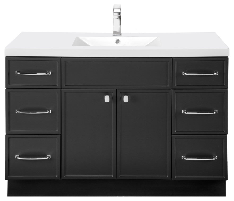 Manhattan Vanity, 1-Door 3-Drawer, Black, 48", Single Bowl