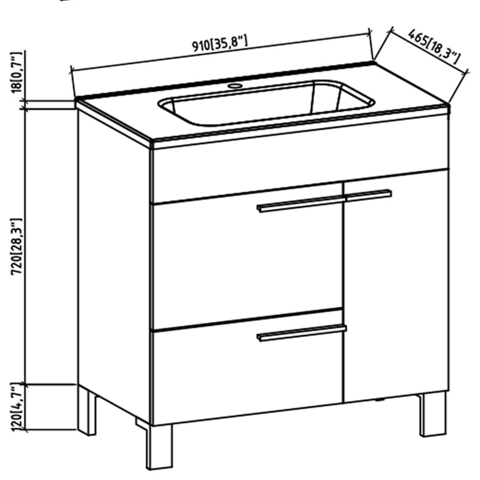 Freestanding Bath Vanity Set, Concrete Grey, Integrated Ceramic Sink, 36"