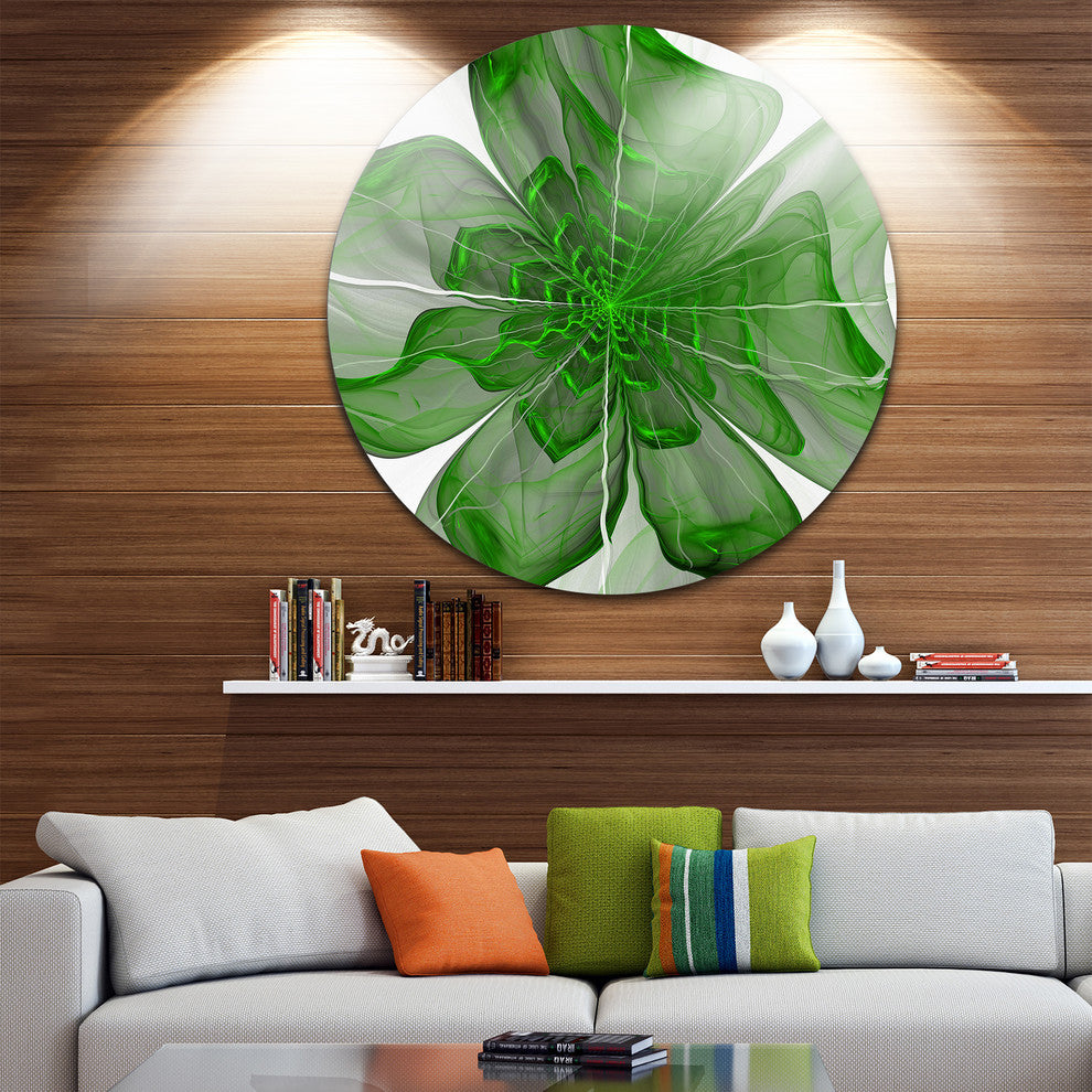 Symmetrical Green Digital Fractal Flower, Floral Disc Artwork, 11"