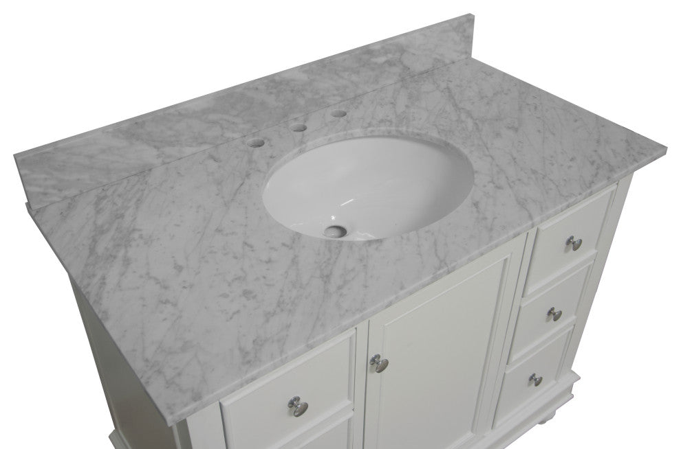 Bella 42" Bathroom Vanity, White, Carrara Marble