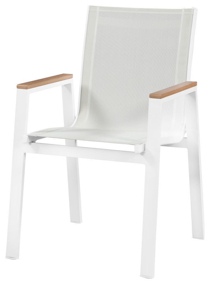 Nizuc Outdoor Patio Dining Chair (Set of 2), White Fabric, Brown Arms