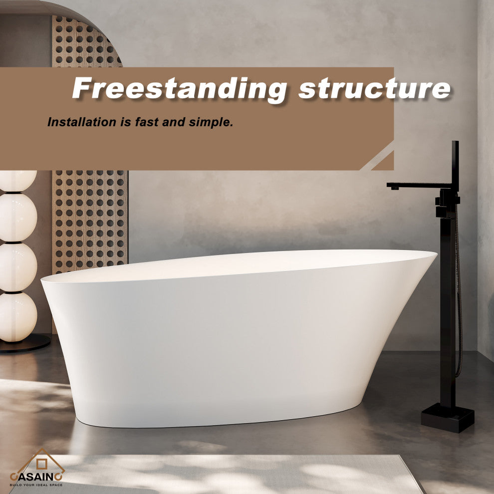 65in Solid Surface Freestanding Bathtub in Matte White