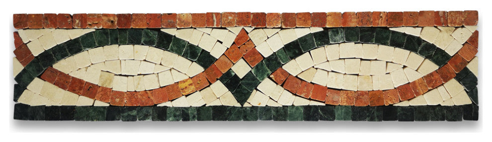 Asterales Red 2.8x11.8 Marble Mosaic Border Listello Tile Polished, 1 piece