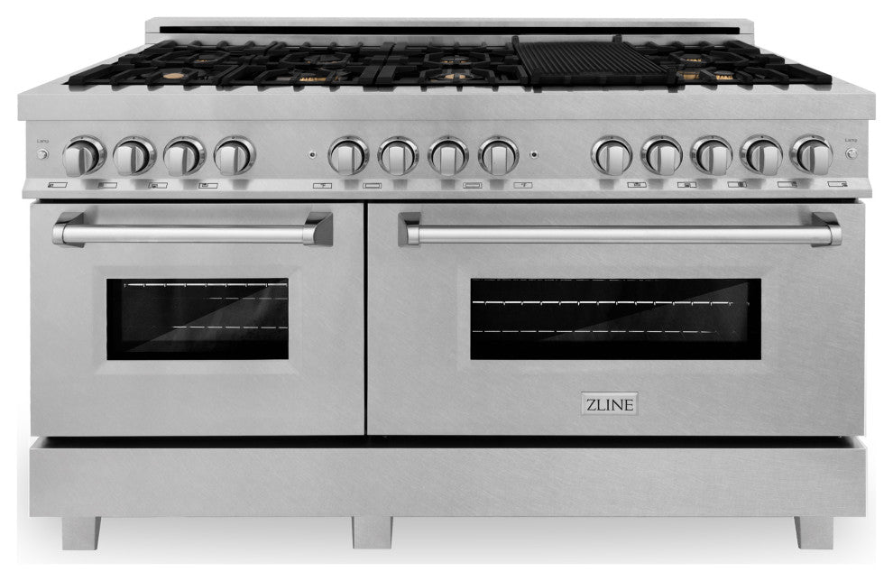 ZLINE 60" Dual Fuel Range, DuraSnow With Brass Burners RAS-SN-BR-60