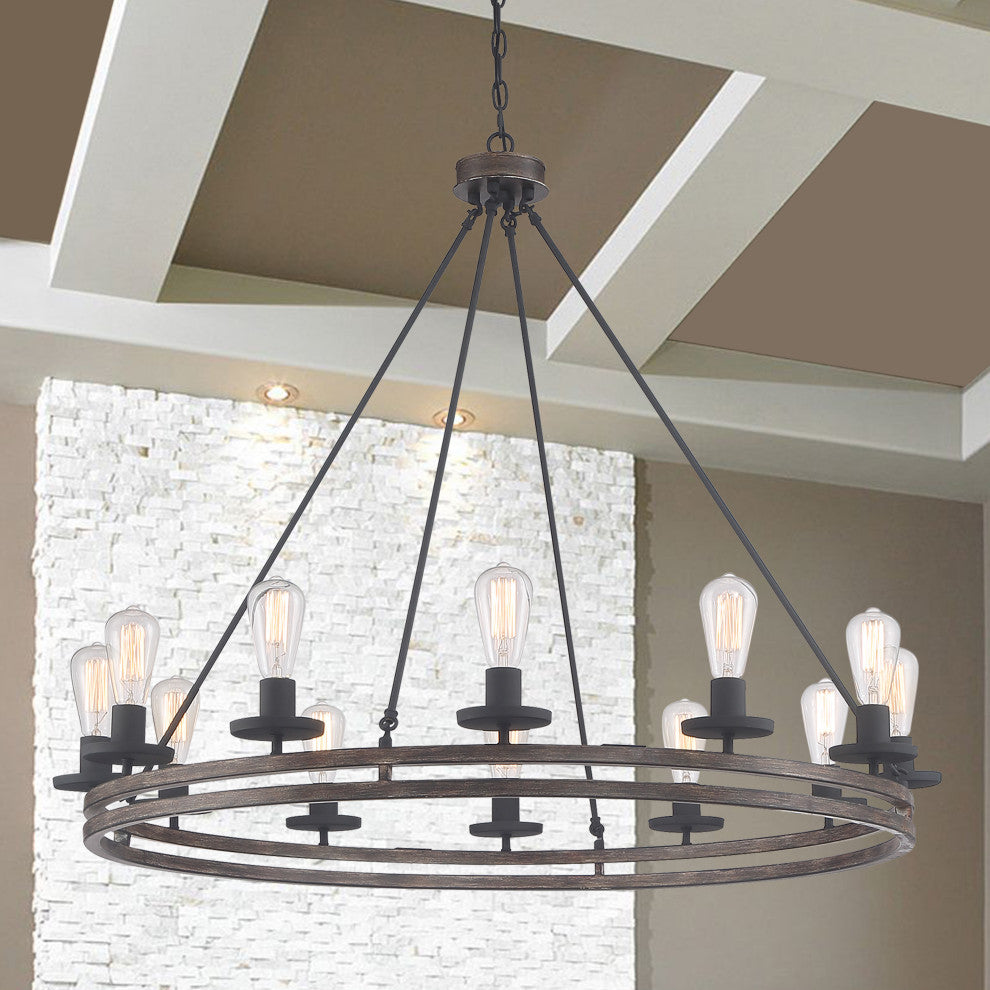 12-Light Candle Style Wagon Wheel Chandelier