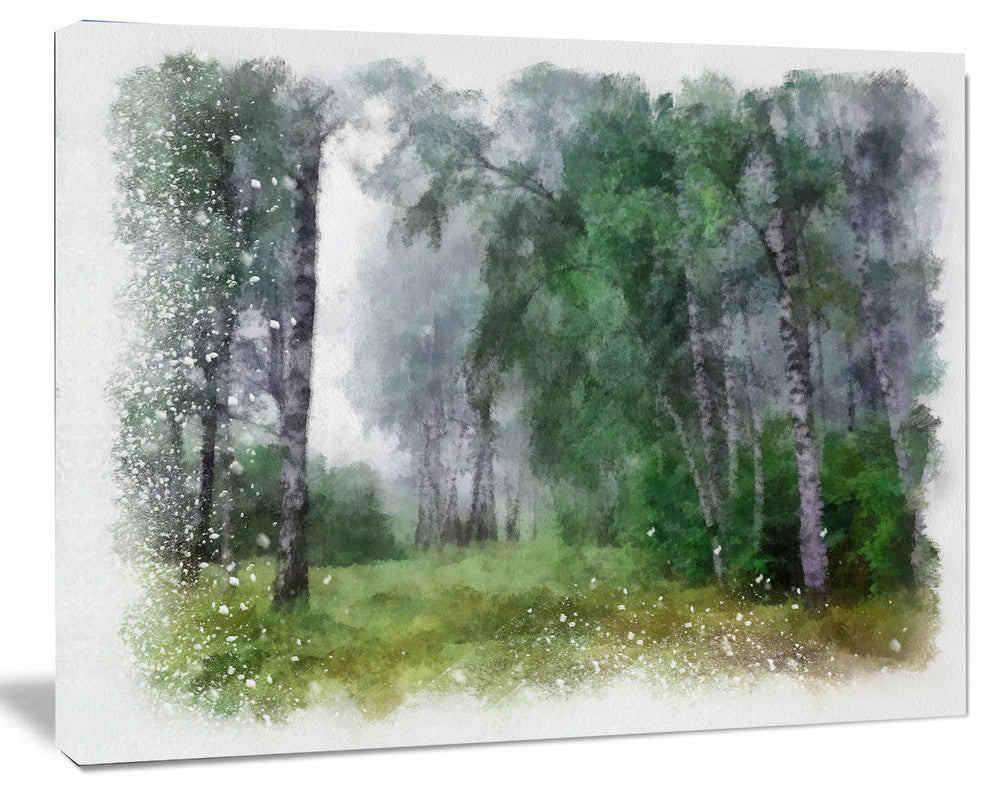 Green Forest Watercolor Drawing, Large Landscape Canvas Art, 20"x12"