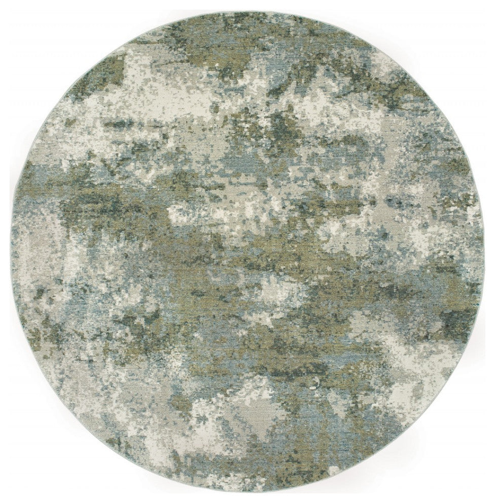 8' Blue Green Round Power Loom Area Rug