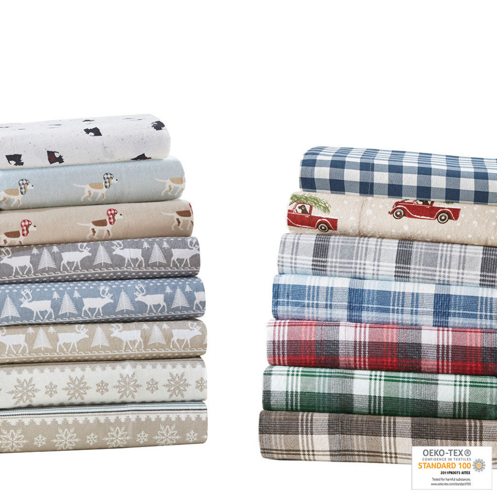 Woolrich Flannel Cotton Flannel Winter Sheet Set, Tan Snowflake