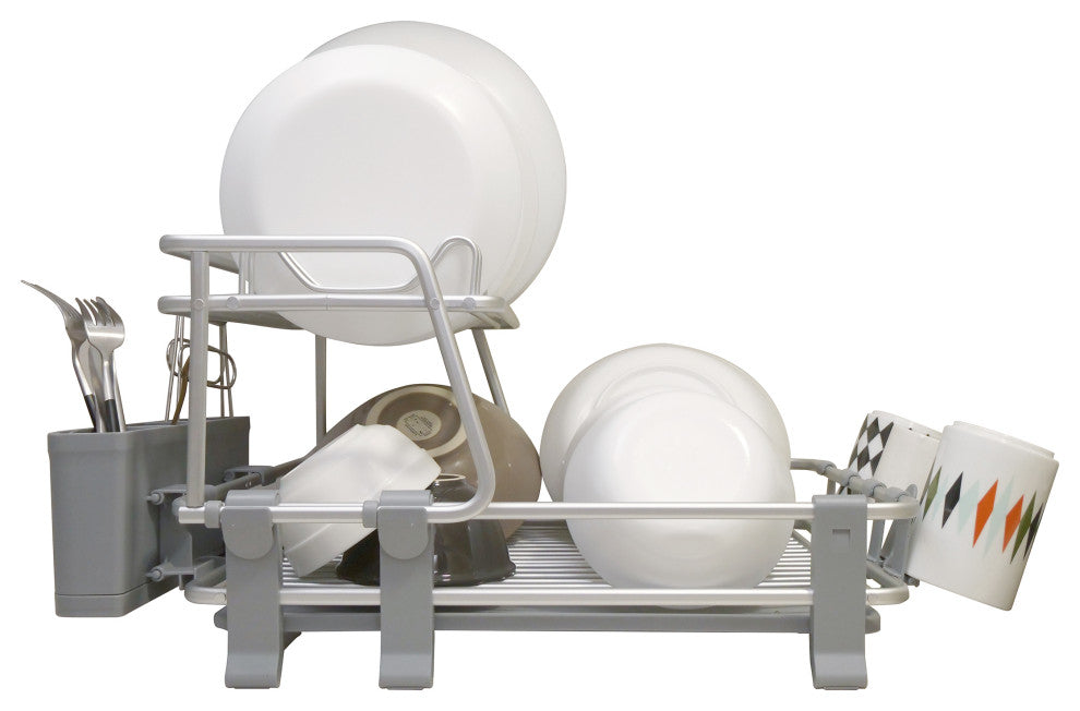 Aluminum 2-Tier Dish Drying Rack With Cutlery Holder