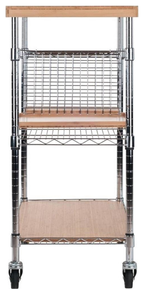 Madera Utility Kitchen Cart, Bamboo and Chrome