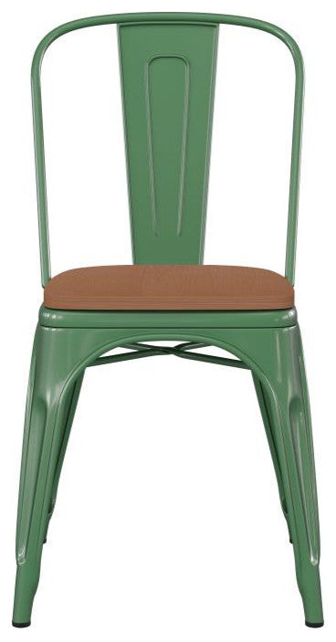 Perry Commercial Grade Metal Indoor-Outdoor Stackable Chair w/All-Weather Seat,
