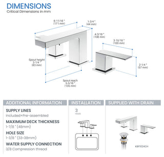 Cube 8" Widespread Bathroom Sink Faucet With Drain Assembly, Chrome