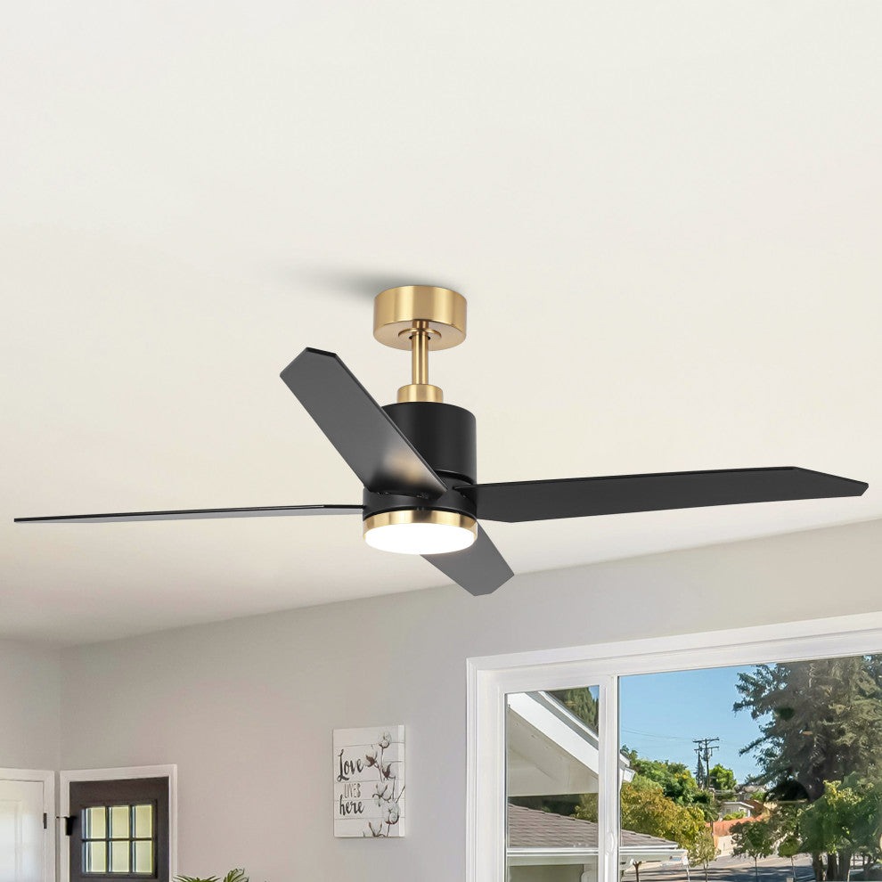 52 in. LED Matte Black and Gold Ceiling Fan with DC Reversible Motor