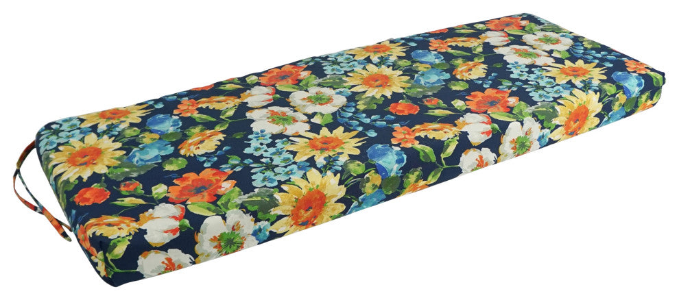 54"X19" Patterned Outdoor Spun Polyester Bench Cushion, Alfinia Fresco Caspian