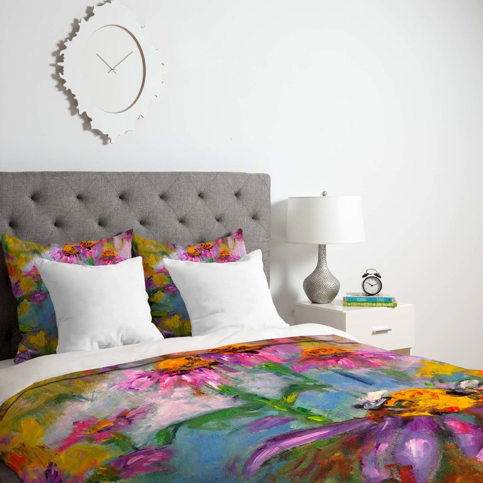 Deny Designs Ginette Fine Art Purple Coneflowers And Bees Duvet Cover - Lightwei