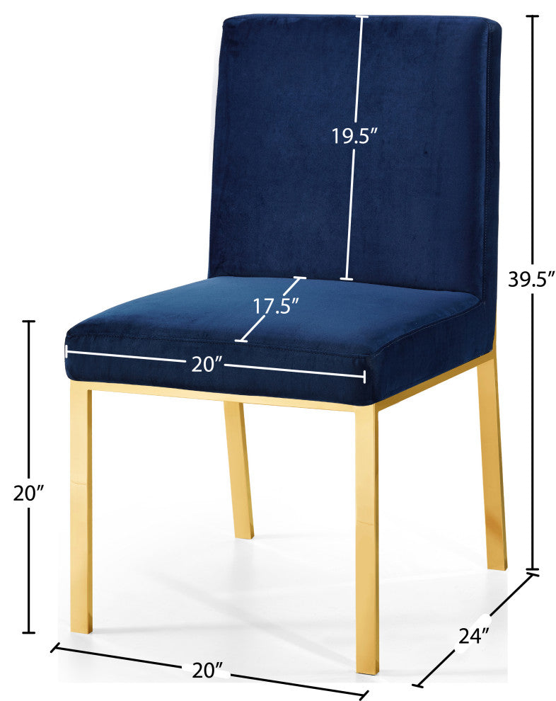 Opal Velvet Dining Chairs, Set of 2, Navy, Gold Base