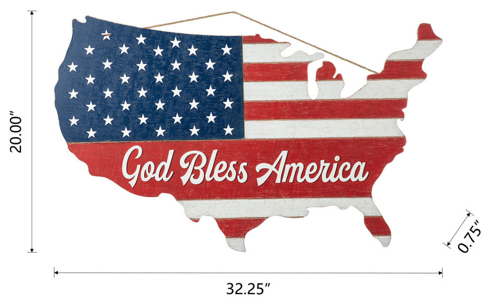 32.25"L Wooden Patriotic America Map Wall Decor