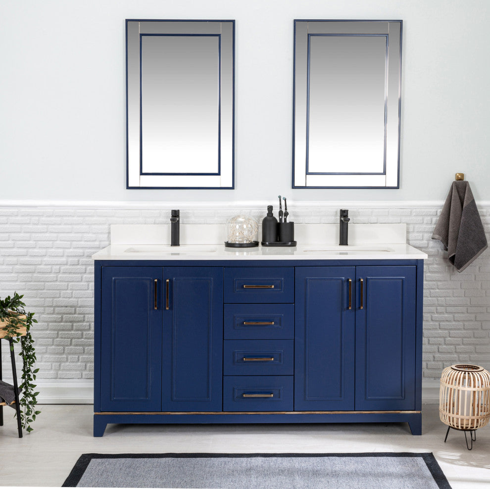 Albia Collection 60" Bathroom Vanity With Sink, Mirror, Countertop, Dark Blue