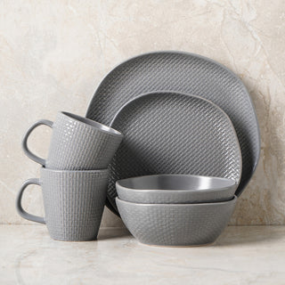 Stone Lain Abigail Stoneware 32 Piece Dinnerware Set, Gray