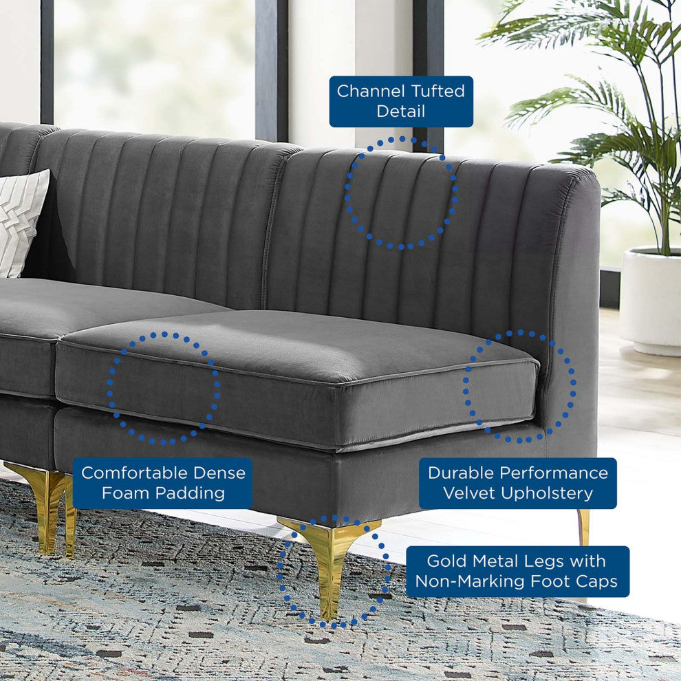 Tufted Sectional Sofa Set, Velvet, Gray, Modern, Living Lounge Hospitality