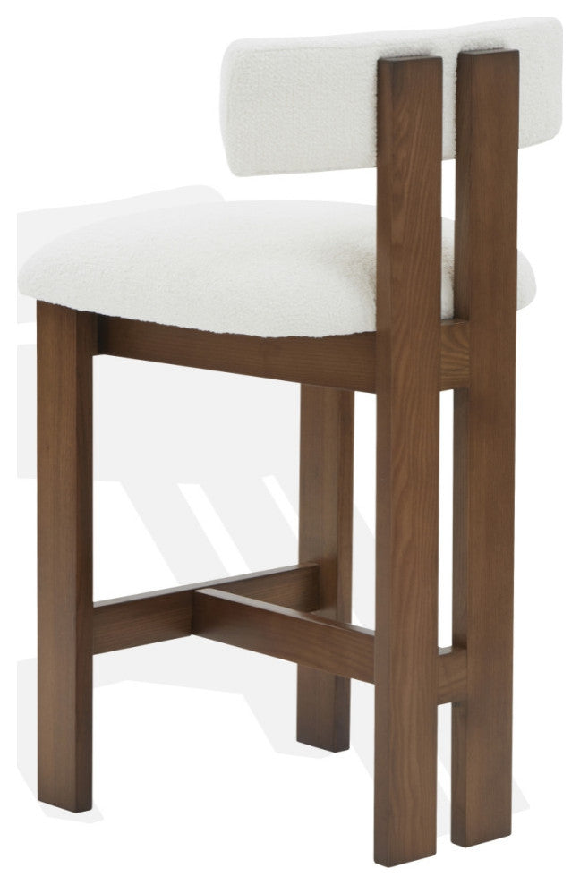 Safavieh Couture Macey Boucle Counter Stool, Ivory/Walnut