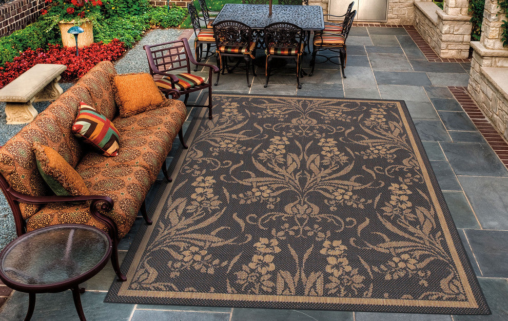 Couristan Recife Garden Cottage Indoor/Outdoor Area Rug, Black/Cocoa, 3'9x5'5