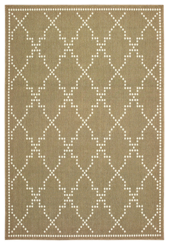 Martinique Lattice Tan/ Ivory Indoor/Outdoor Area Rug, 6'7"x9'6"