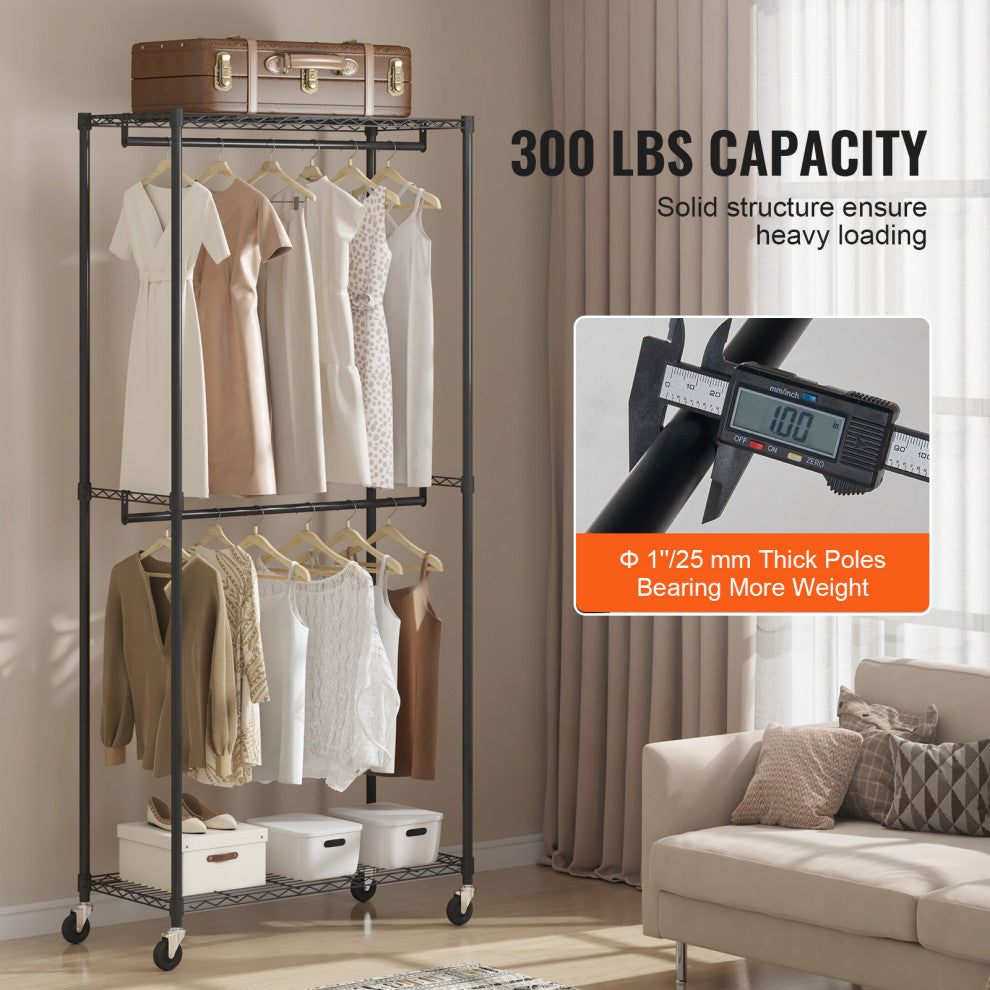 VEVOR Clothes Rack Heavy Duty Clothing Garment Rack Double Hanging Rods 300 lbs