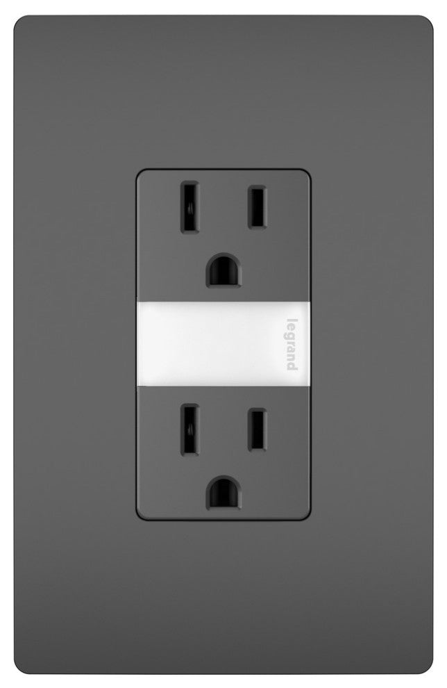 Night Light With Two 15A Tamper-Resistant Outlets, Black