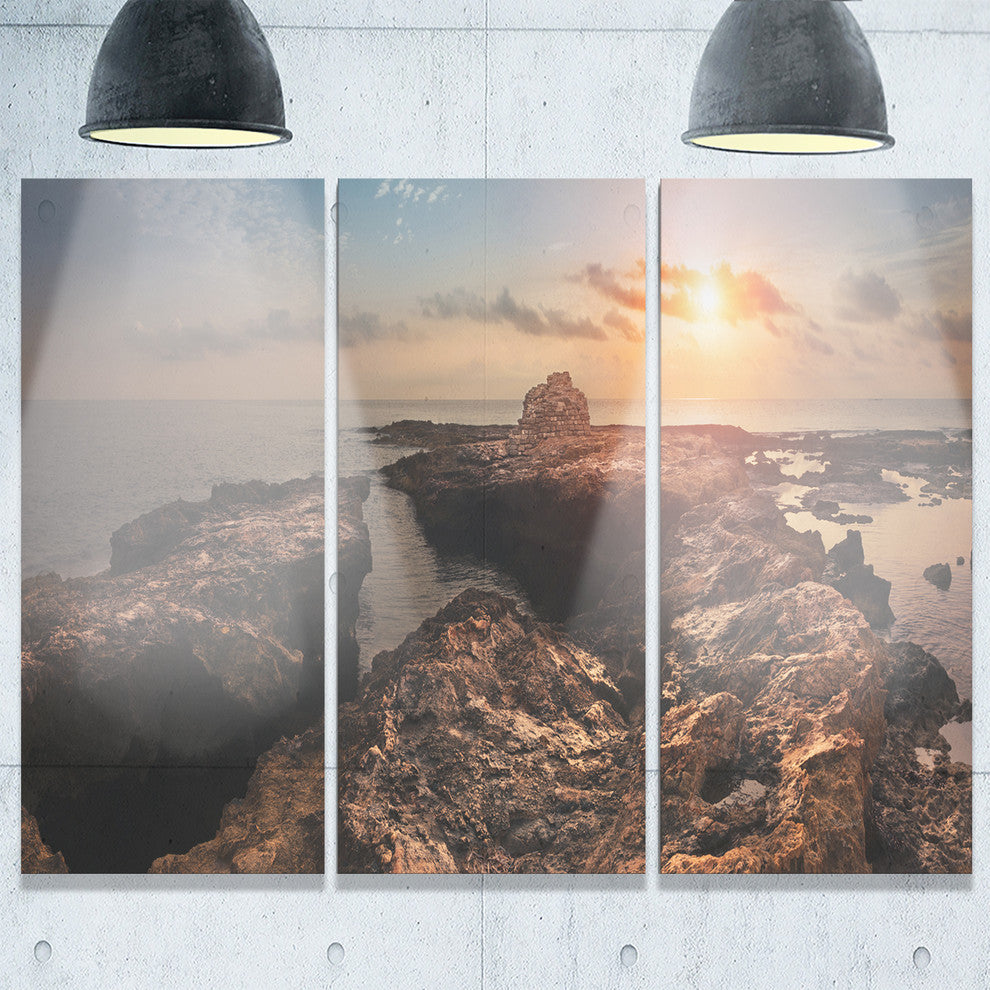 "Rocky African Coast Panorama" Oversized Beach Metal Wall Art, 3 Panels, 36"x28"