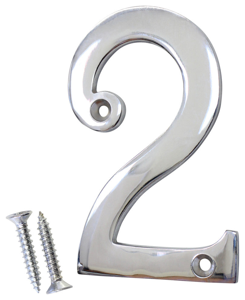 RCH Hardware Brass Modern Curvy House Number, 4-Inch, Various Finishes, Polished