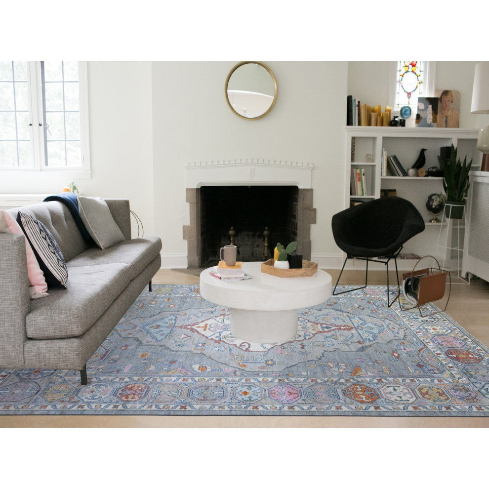 Cloud Gray Anatolian Village Inspired Wool Hand knotted Oriental Rug 10'1"x13'9"