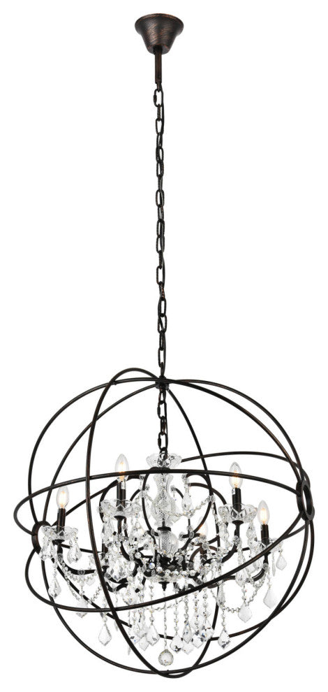 Elegant Lighting 1130D32/RC Geneva 6 Light 32"W Crystal - Dark Bronze