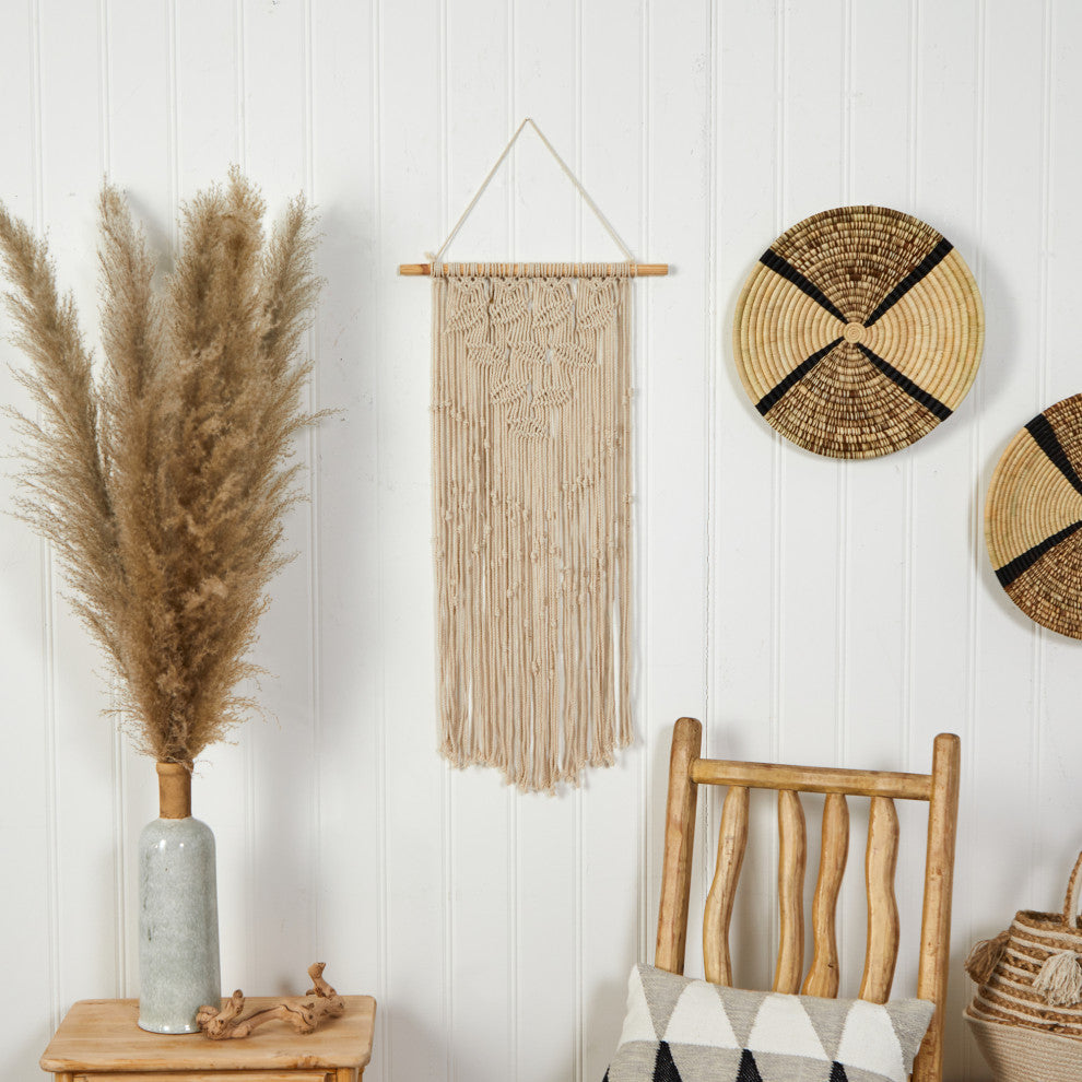 Nearly Natural 7115 30" Boho Chic Waterfall Leaf Design Macrame Wall Art Decor