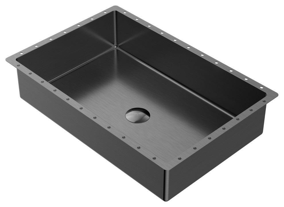 Karran Cinox Stainless Steel Rectangular Undermount Sink, Gunmetal Grey