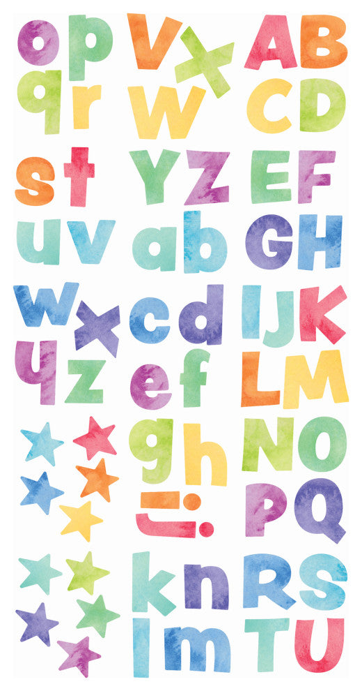 Watercolor Alphabet Vinyl Wall Stickers - Peel and Stick, Rainbow