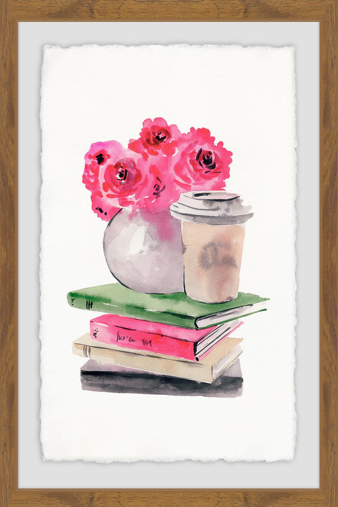 "Book and Coffee Corner" Framed Painting Print, 12"x18"