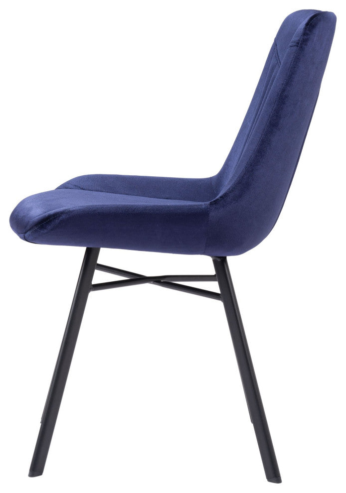 Dining Chair, Set of 2, Steel Metal, Fabric, Blue, Black, Kitchen Cafe Bistro